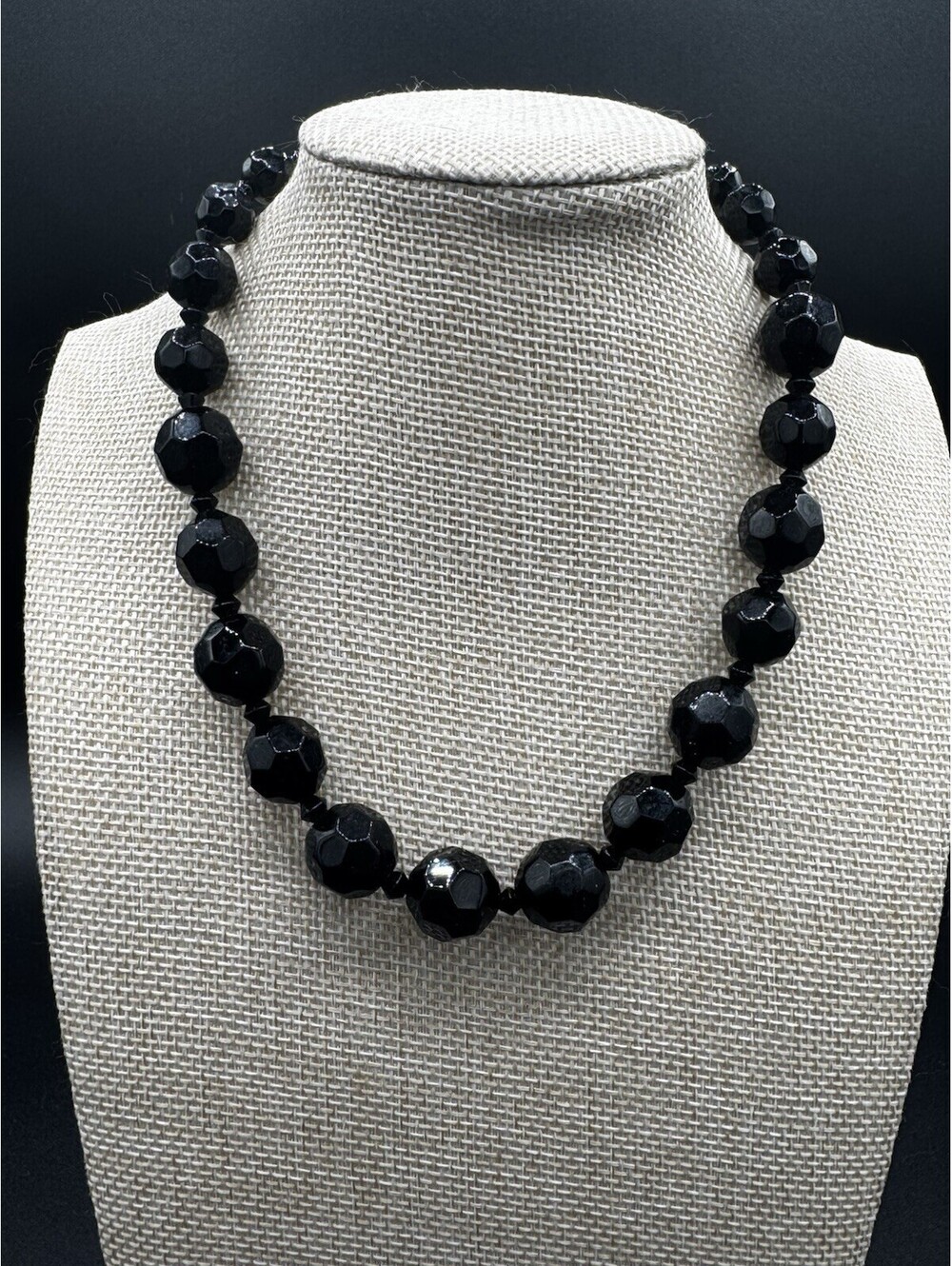 LC Lauren Conrad Black Faceted Bead Necklace Statement Adjustable Signed Extend